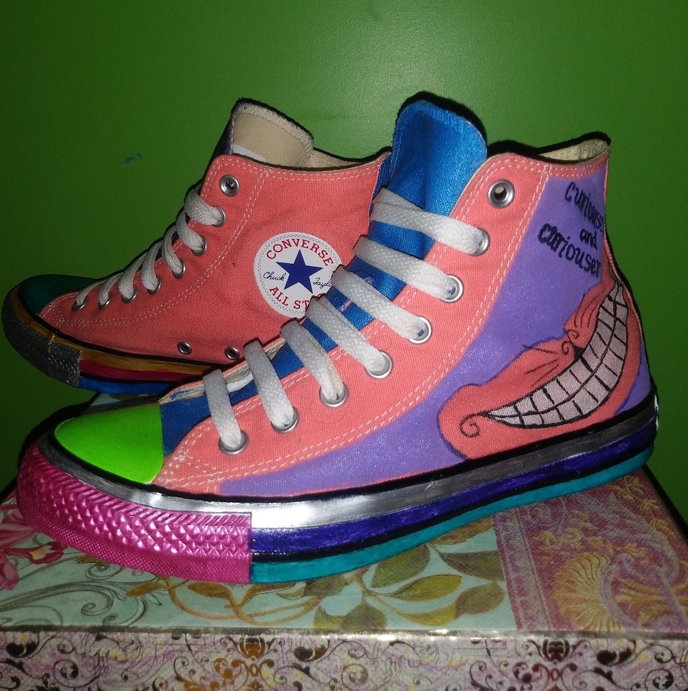 One of a Kind Hand Painted Cheshire Cat Converse